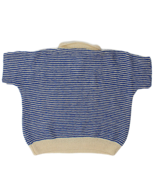 Suéter feminino vintage com gola polo e gola alta Reino Unido 16 listrado azul grande