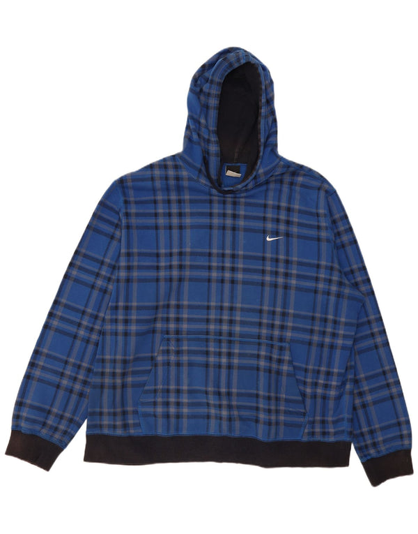 Nike Mens Hoodie Jumper 2XL Azul Xadrez Algodão