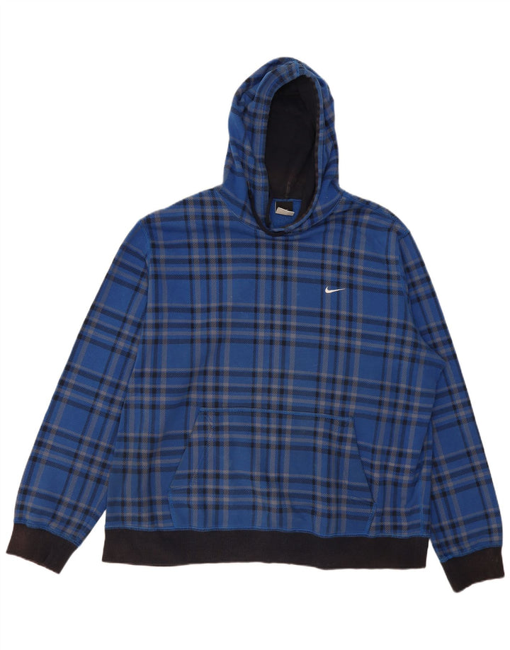 Nike Mens Hoodie Jumper 2XL Azul Xadrez Algodão