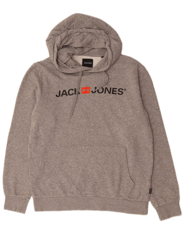 Suéter com capuz gráfico masculino Jack & Jones cinza médio manchado