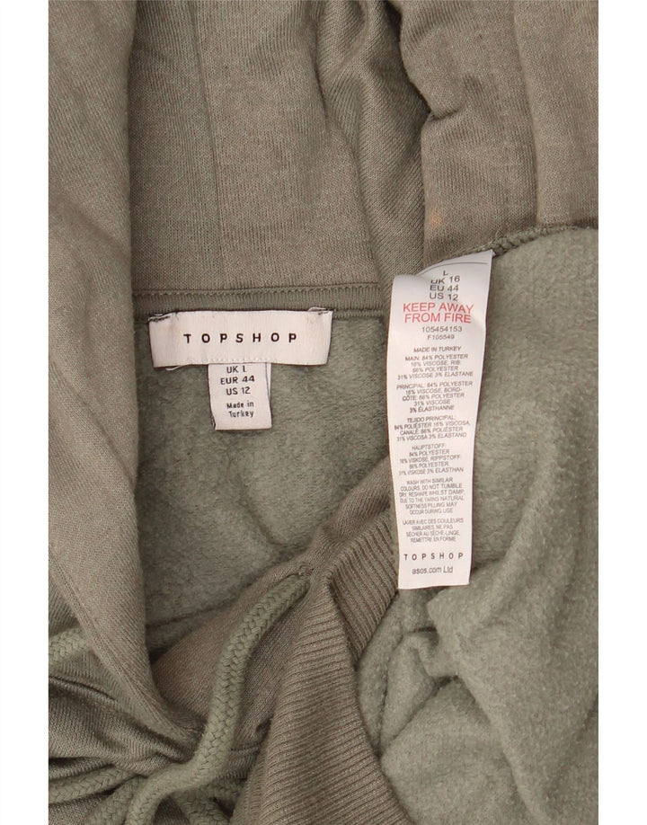 Jumper com capuz grande feminino Topshop Reino Unido 16 poliéster cáqui grande
