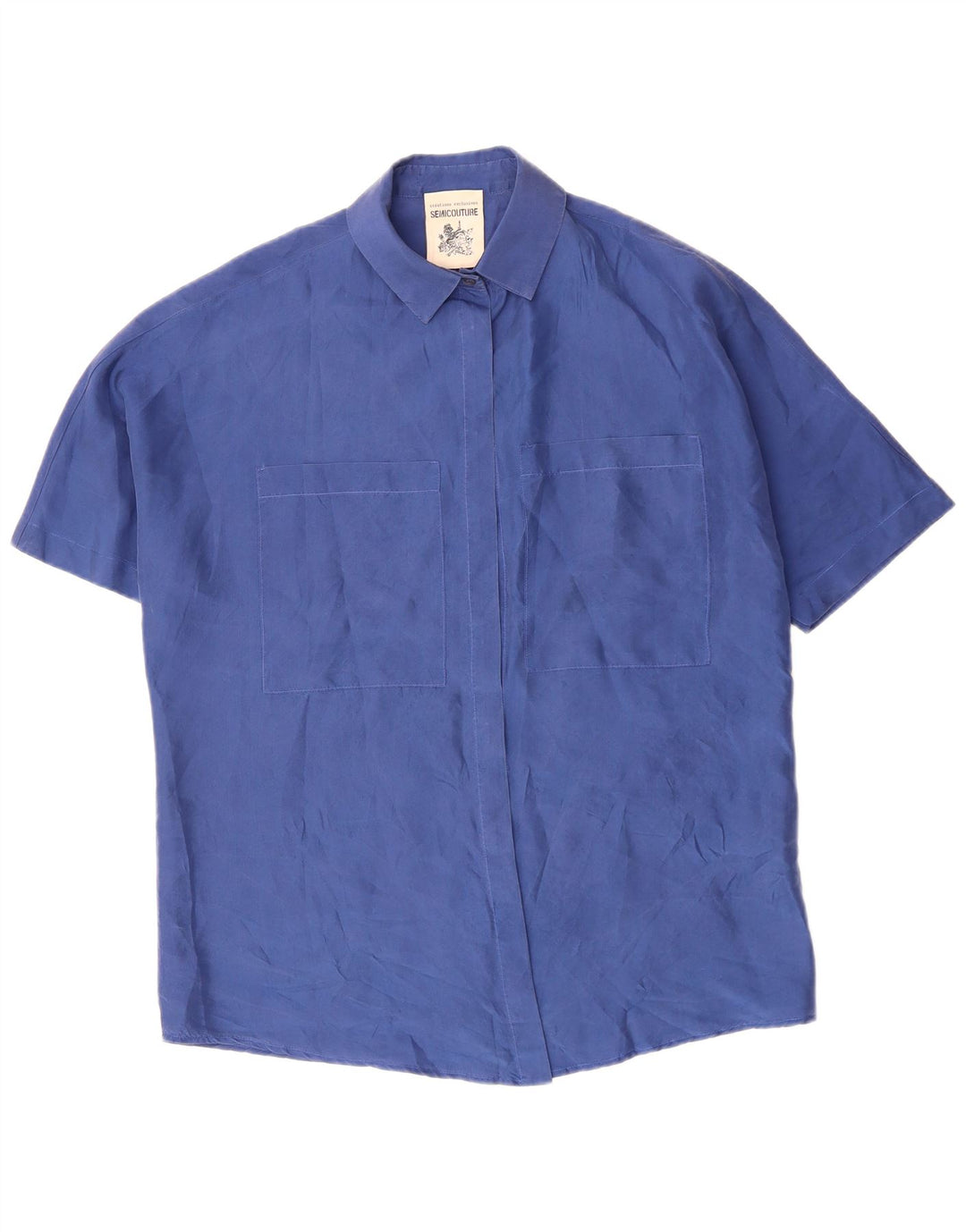 Blusa feminina SEMICOUTURE manga curta Reino Unido 18 XL azul seda