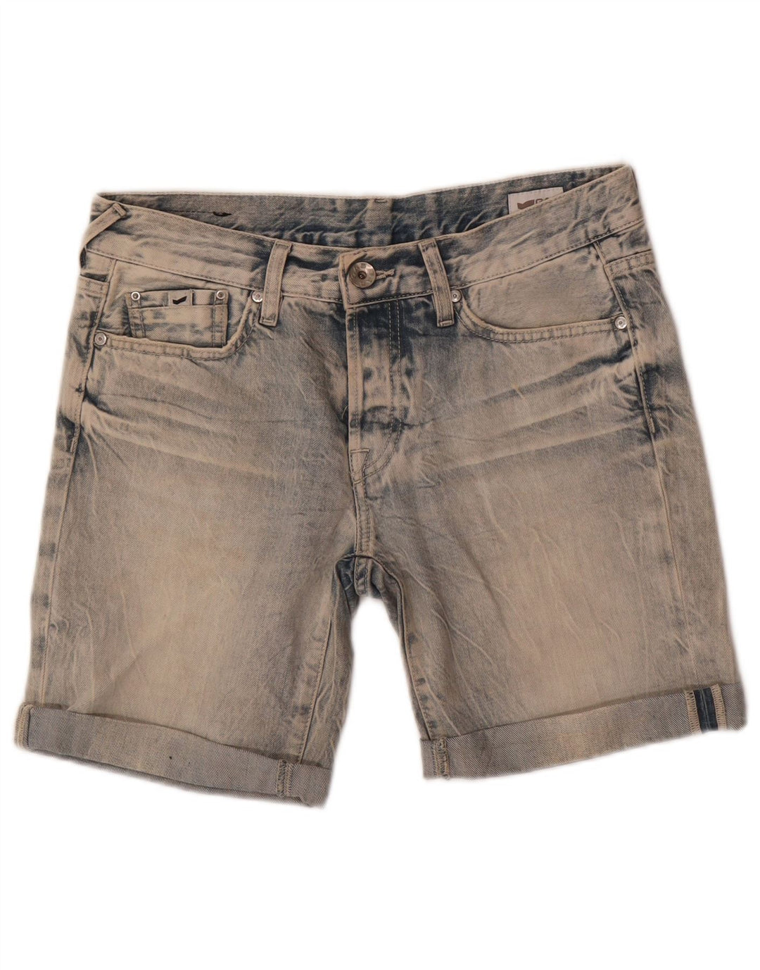 Shorts jeans feminino Gas W27 pequeno algodão azul
