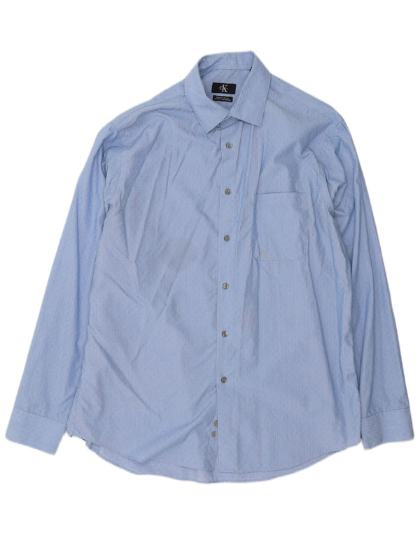 Camisa masculina Calvin Klein de ajuste regular tamanho 16 1/2 grande algodão listrado azul