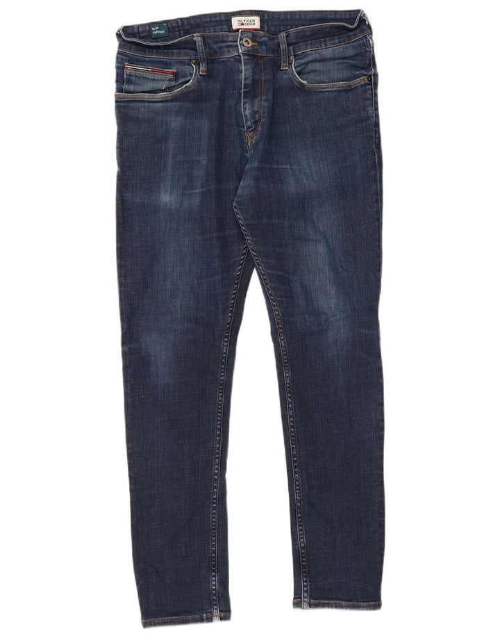 TOMMY HILFIGER Masculino Slim Tapered Jeans W34 L30 Azul Algodão