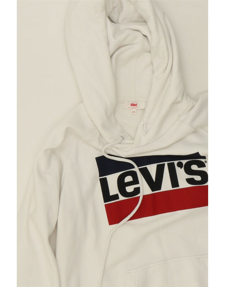 LEVI'S Womens Loose Fit Graphic Hoodie Jumper UK 2 2XS White Cotton Vintage Levi's and Second-Hand Levi's from Messina Hembry 