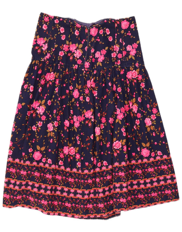 Saia feminina vintage plissada larga W32 grande azul marinho floral
