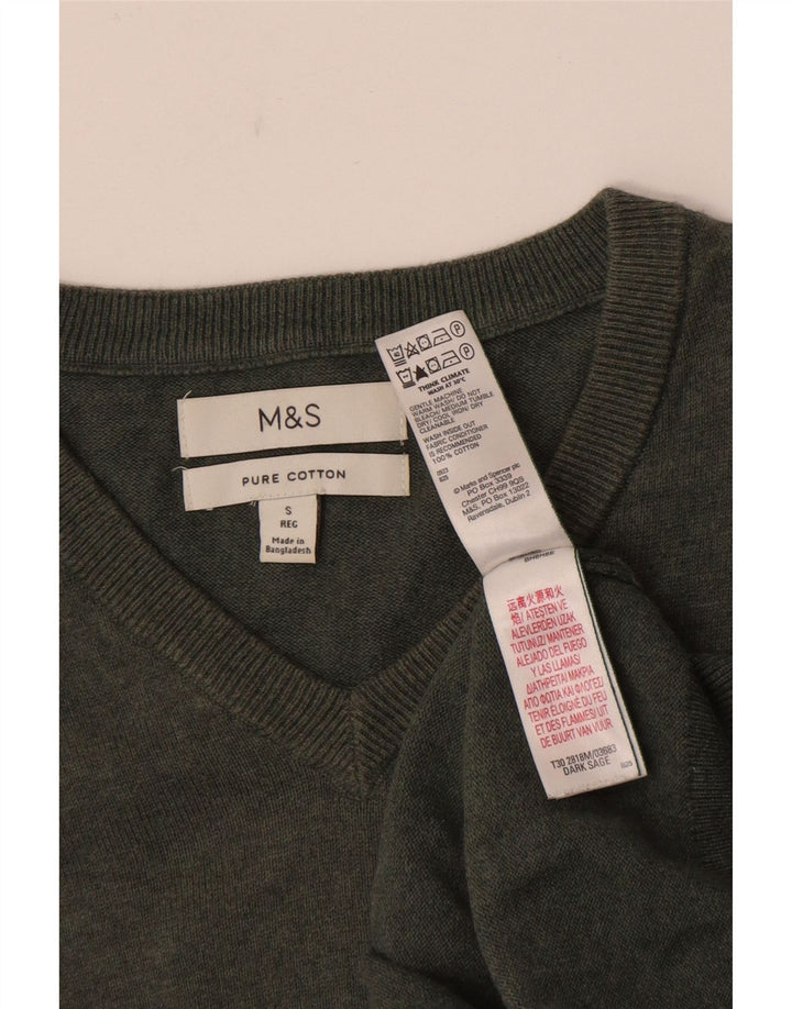Suéter masculino Marks & Spencer com decote em V, pequeno algodão cáqui