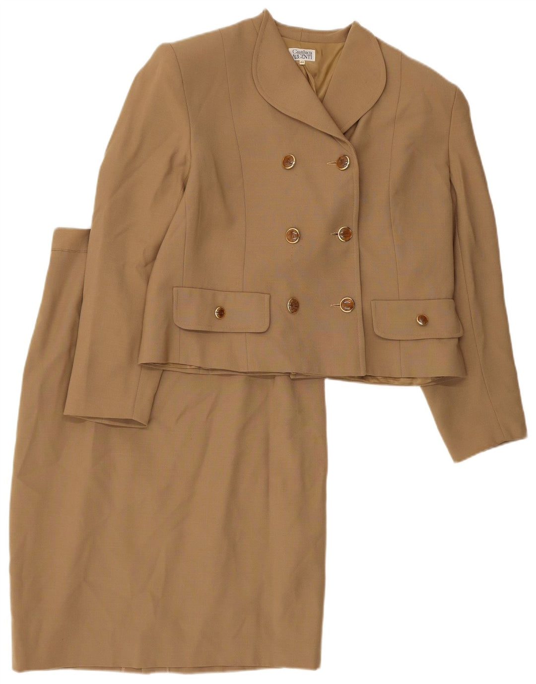 Conjunto de saia feminina vintage com peito duplo de 2 peças IT 44 médio W30 marrom