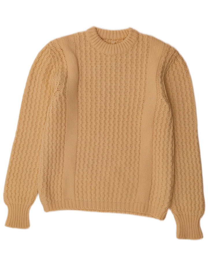 Suéter feminino VINTAGE com gola redonda Reino Unido 14 médio bege