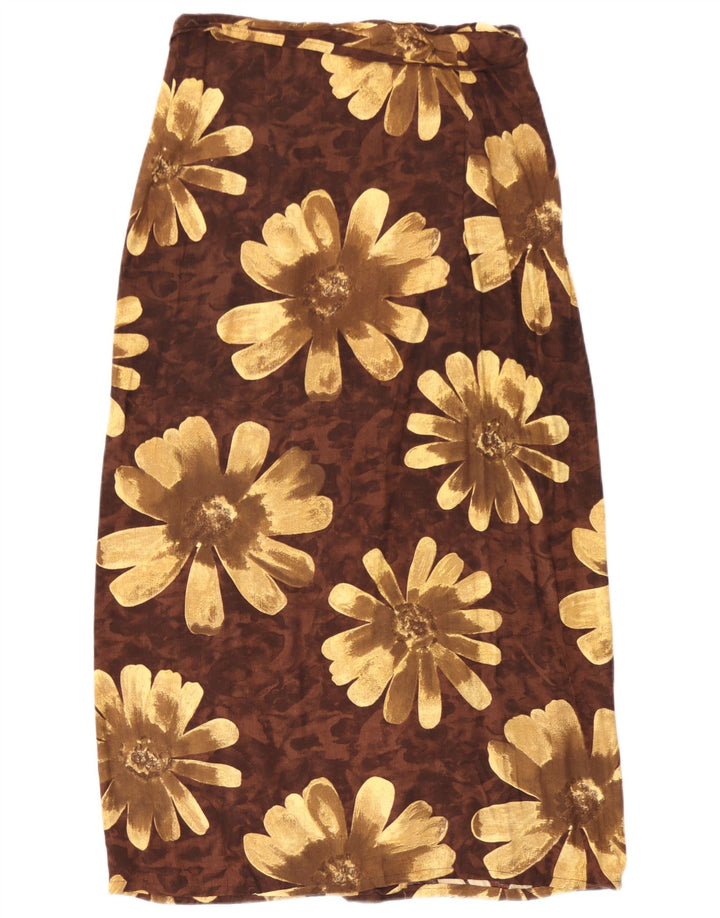 Saia maxi envoltória feminina vintage média W30 viscose floral marrom