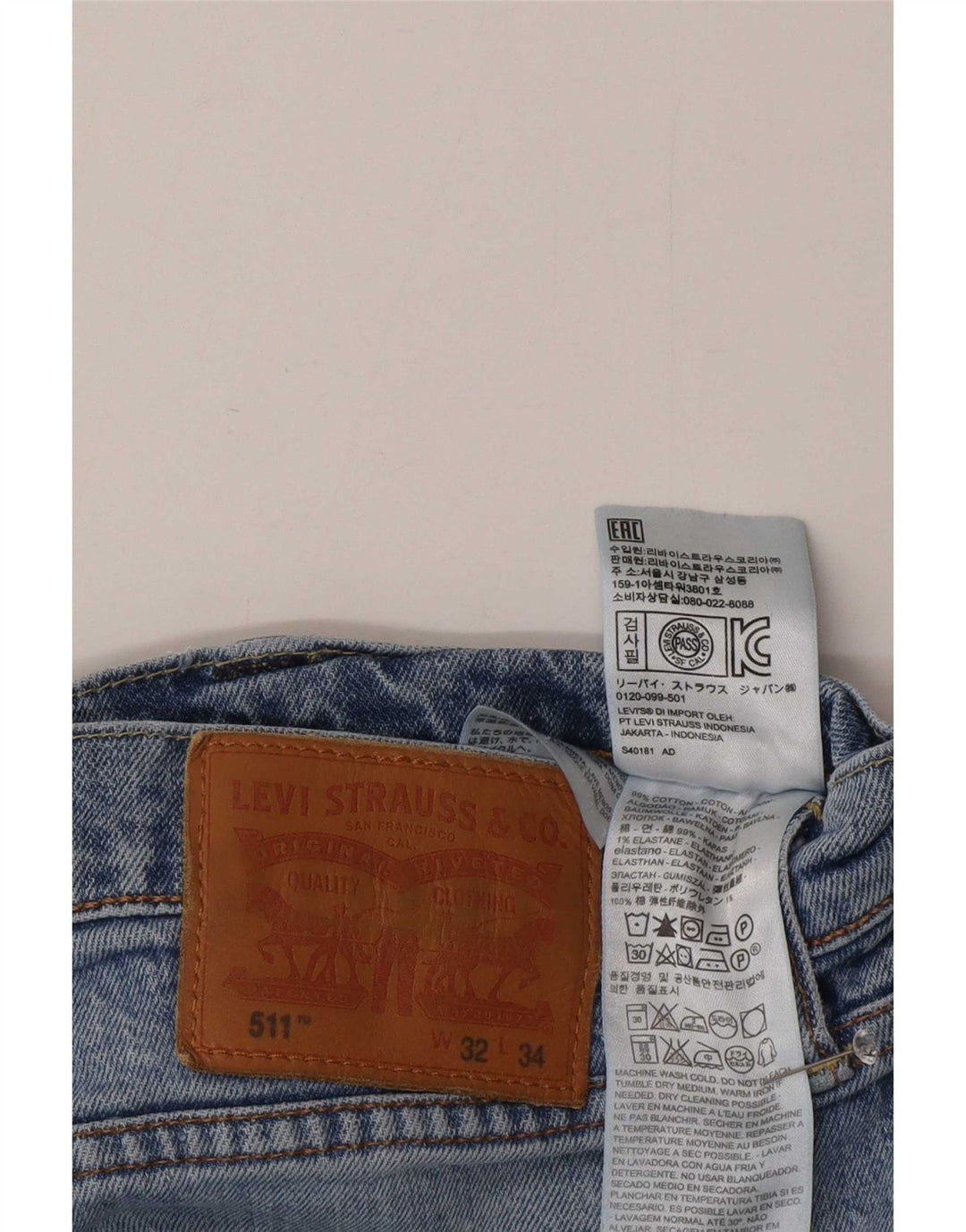 Levi's Masculino 511 Slim Jeans W32 L28 Azul Algodão