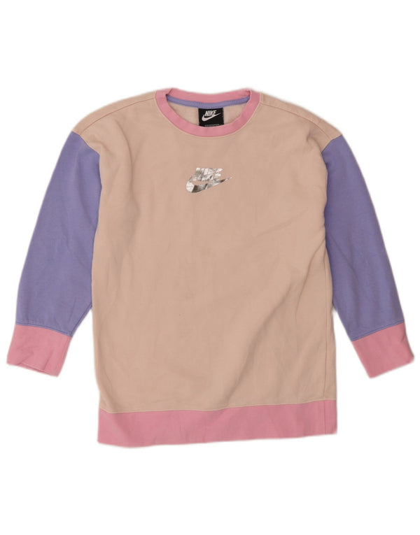 Suéter de moletom Nike Girls Standard Fit 8-9 anos pequeno rosa colorblock