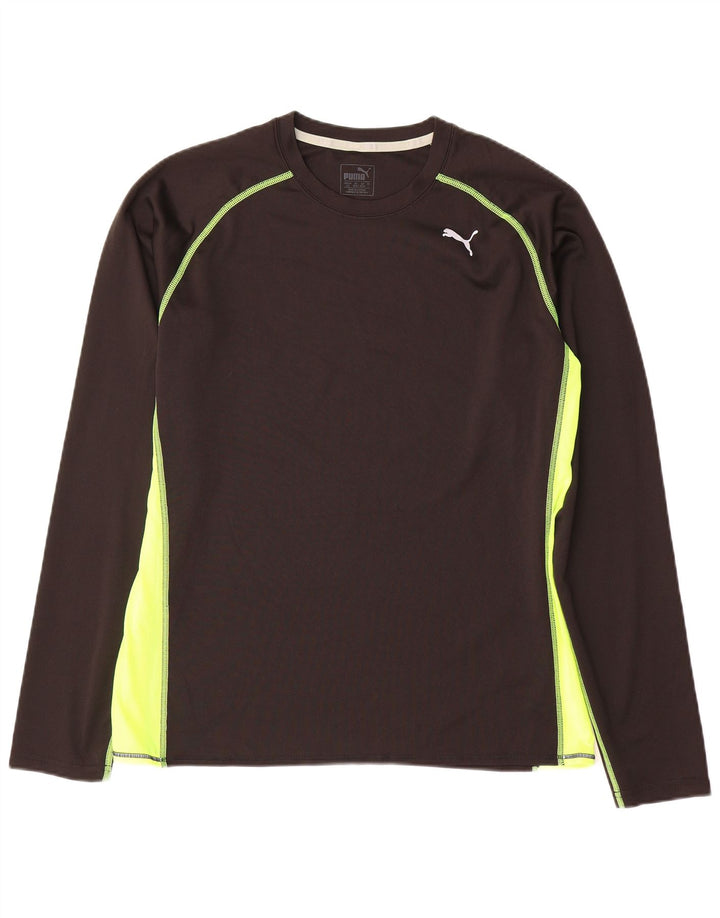 Top masculino Puma manga comprida grande bloco colorido preto