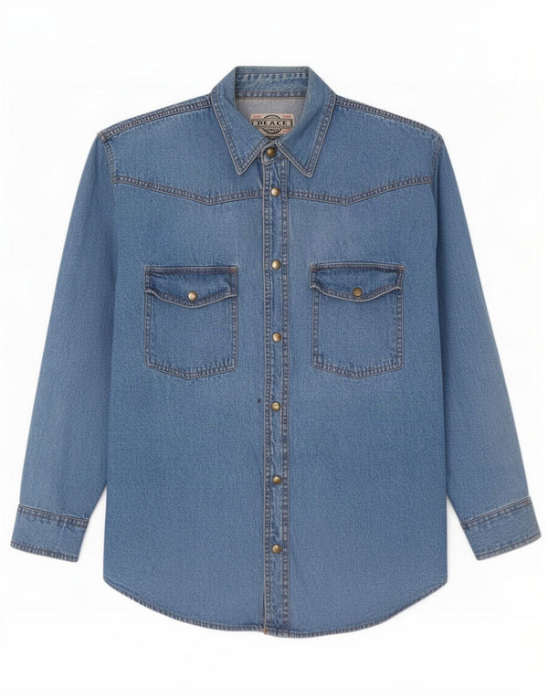 Camisa jeans masculina vintage grande algodão azul