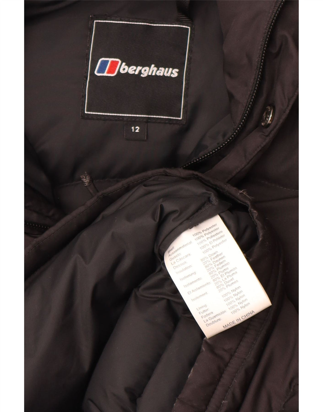 Casaco acolchoado com capuz feminino Berghaus UK 12 poliéster preto médio