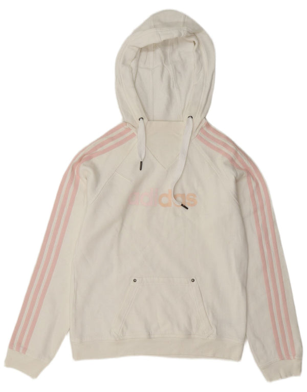 Adidas Womens Graphic Hoodie Jumper UK 12 Médio Algodão Branco