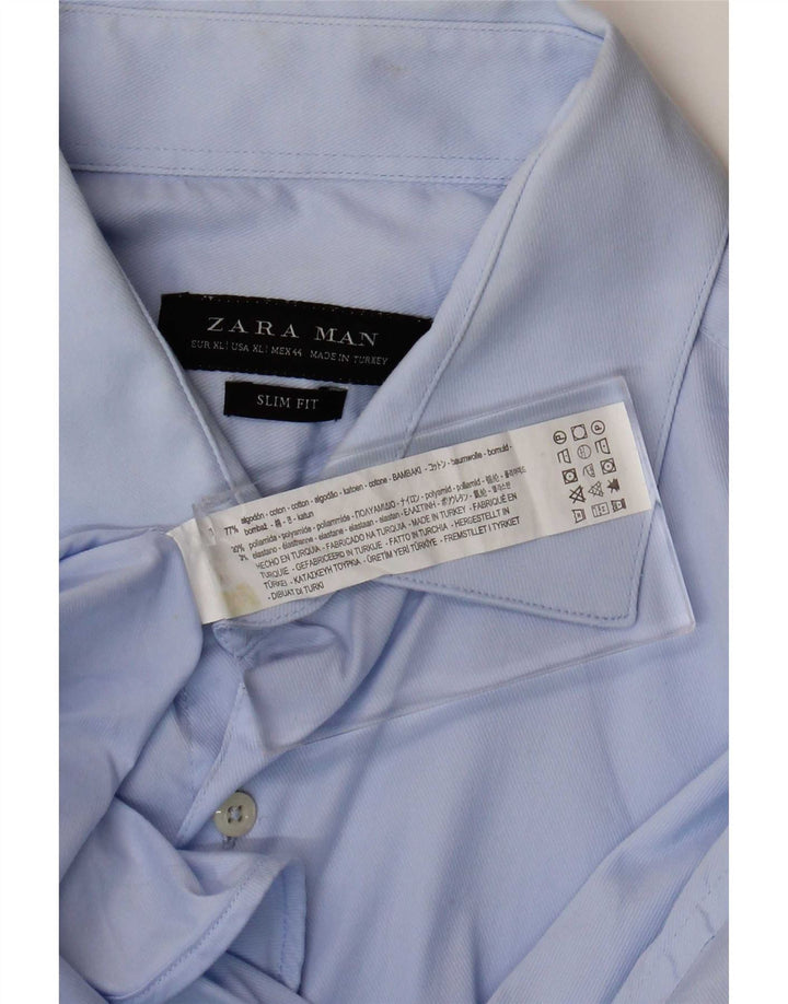 Camisa formal masculina Zara Slim Fit XL azul algodão