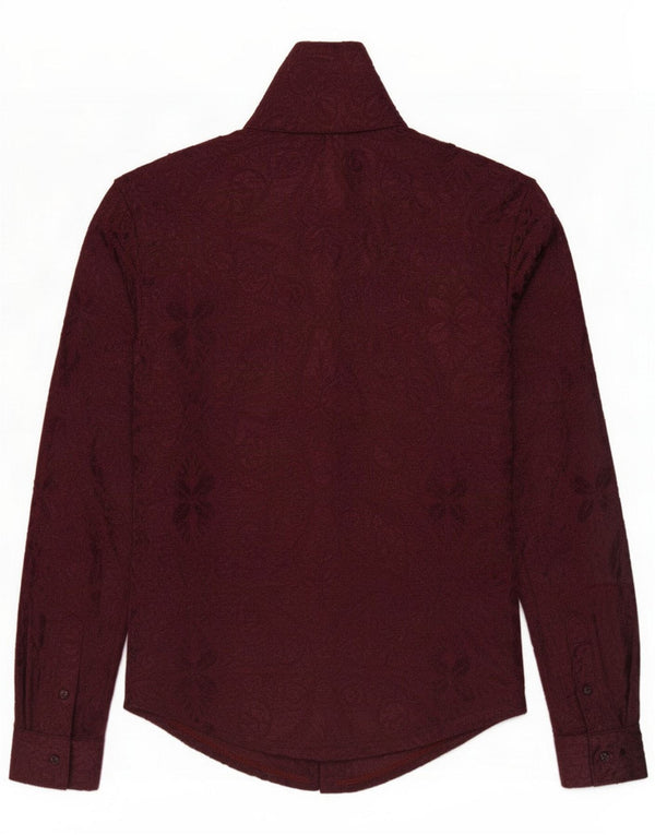 Camisa vintage feminina transparente de veludo Reino Unido 12 Médio Borgonha Paisley