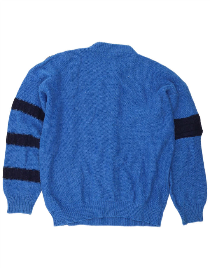 Suéter vintage masculino com gola redonda IT 52 grande bloco colorido azul
