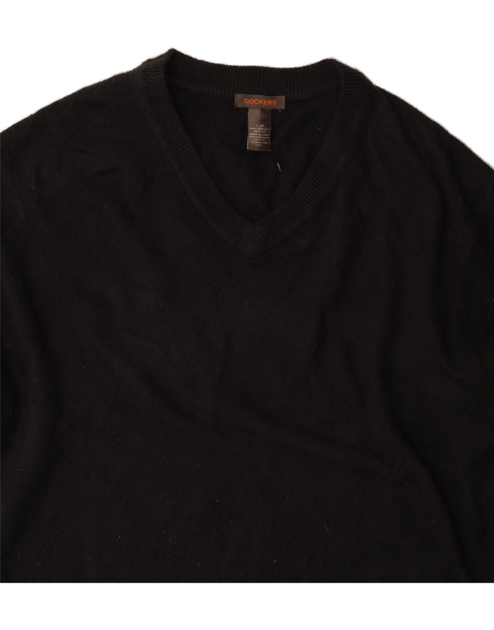 DOCKERS Mens V-Neck Jumper Sweater Large Black Acrylic Vintage Dockers and Second-Hand Dockers from Messina Hembry 