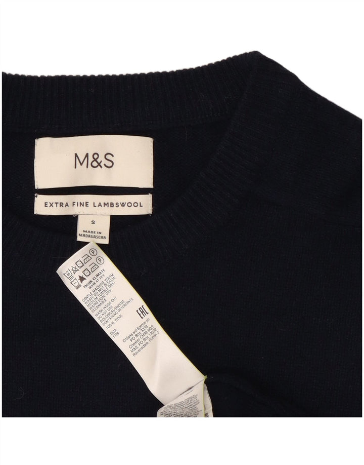 Suéter masculino Marks & Spencer com gola redonda, pequeno, azul marinho, lã