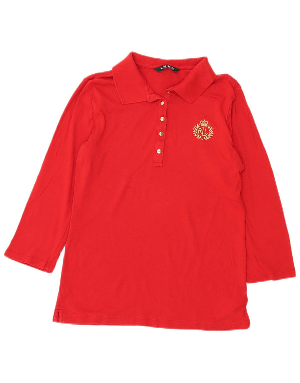 Polo Ralph Lauren feminino manga 3/4 Reino Unido 12 algodão vermelho médio