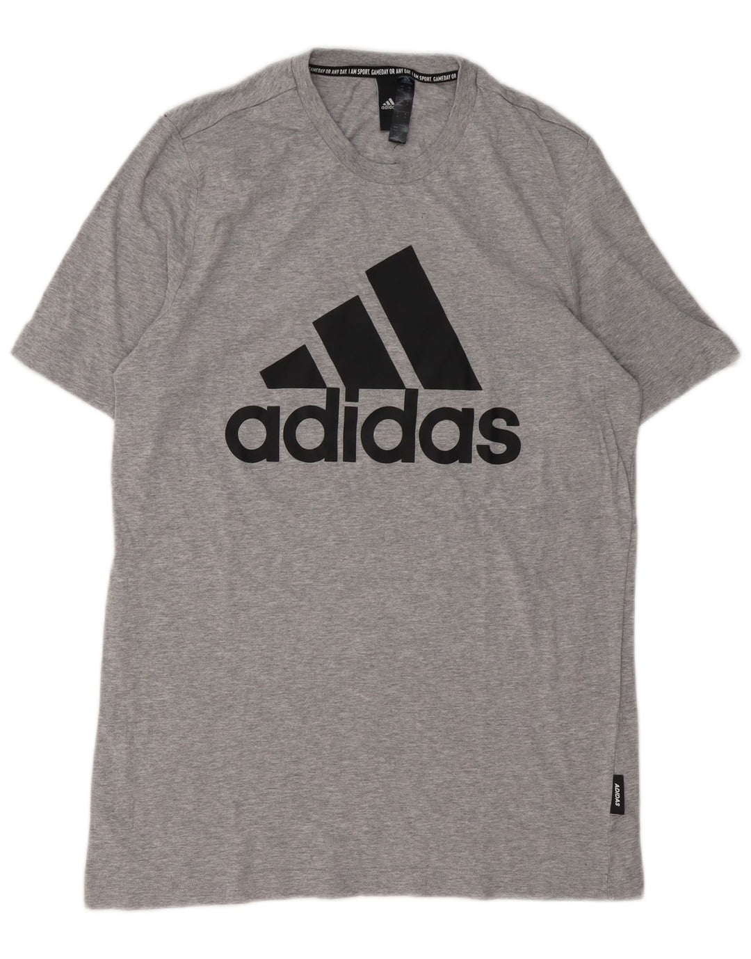 Camiseta masculina ADIDAS com estampa gráfica cinza médio algodão manchado
