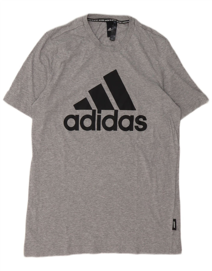 Camiseta masculina ADIDAS com estampa gráfica cinza médio algodão manchado