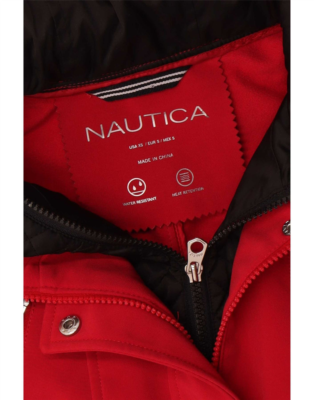Jaqueta de chuva feminina com capuz Nautica UK 6 XS poliéster colorblock vermelho