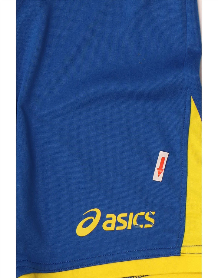 Shorts esportivos masculinos Asics 11-12 anos grande azul colorblock poliéster