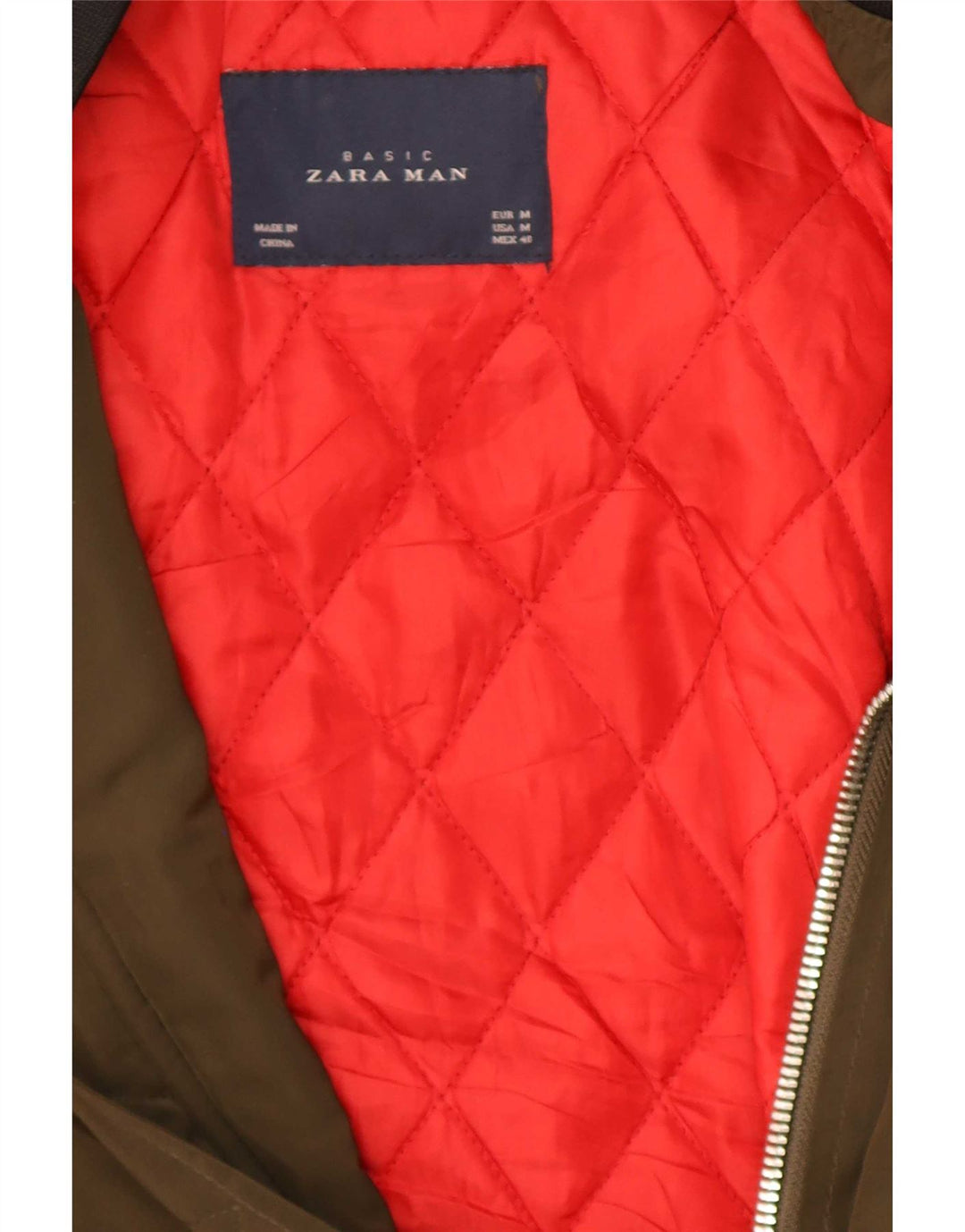 Jaqueta bomber masculina Zara UK 38 poliéster colorblock cáqui médio
