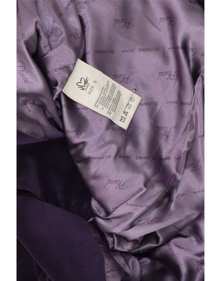 Jaqueta blazer feminina de veludo com 2 botões Phard Reino Unido 10 algodão roxo pequeno