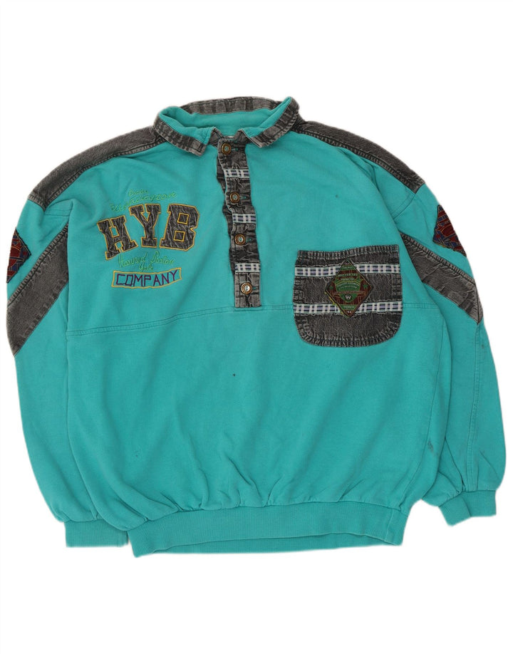 Suéter gráfico masculino vintage grande bloco colorido turquesa