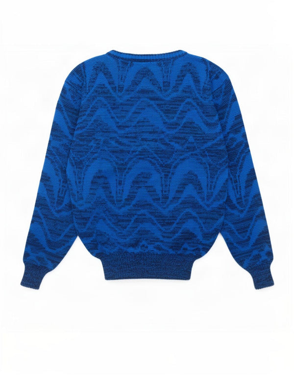 Suéter vintage masculino com gola redonda IT 52 acrílico geométrico azul grande