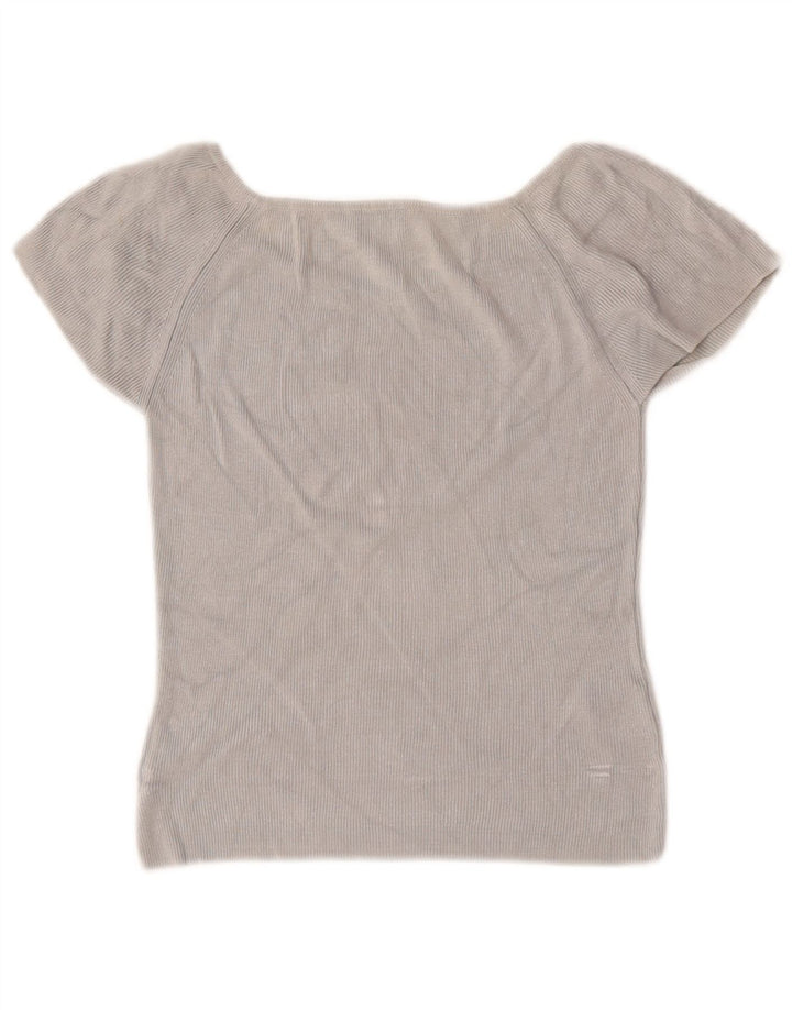 Blusa feminina Stefanel Lash Crop Top Reino Unido 12 médio cinza rayon