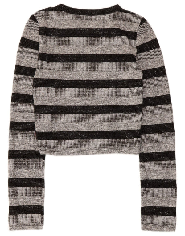 Zara Womens Trafaluc Crop Top Manga Longa Reino Unido 8 Pequeno Poliéster Listrado Cinza