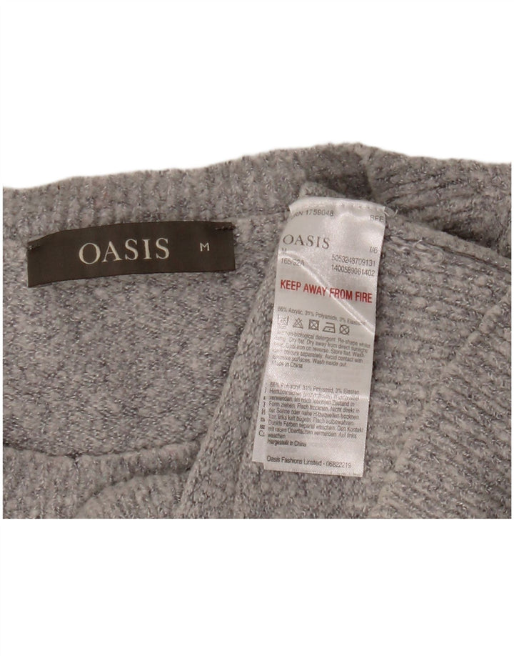 Suéter feminino Oasis com gola redonda e gola redonda Reino Unido 12 cinza médio acrílico