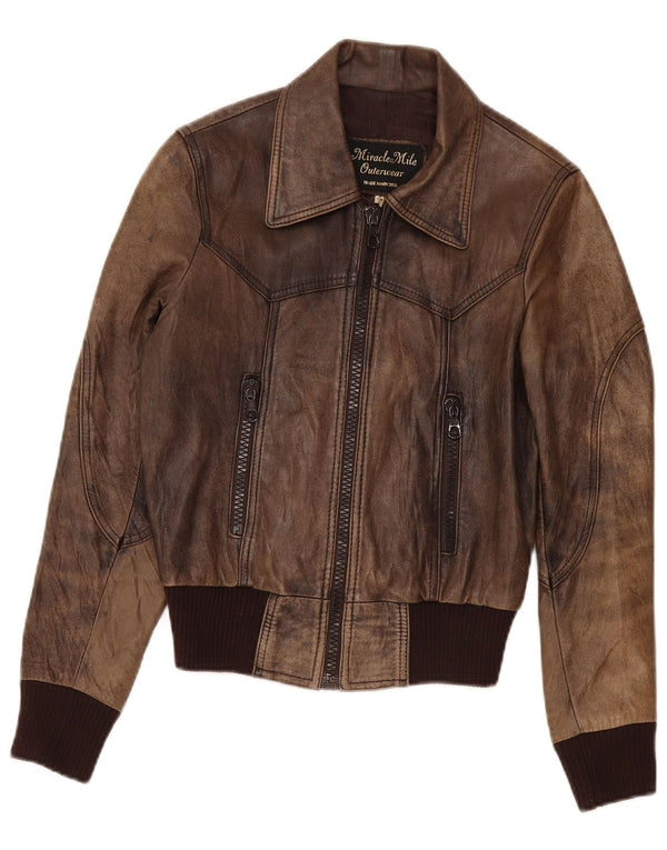 Jaqueta de couro feminina vintage UK 6 XS marrom
