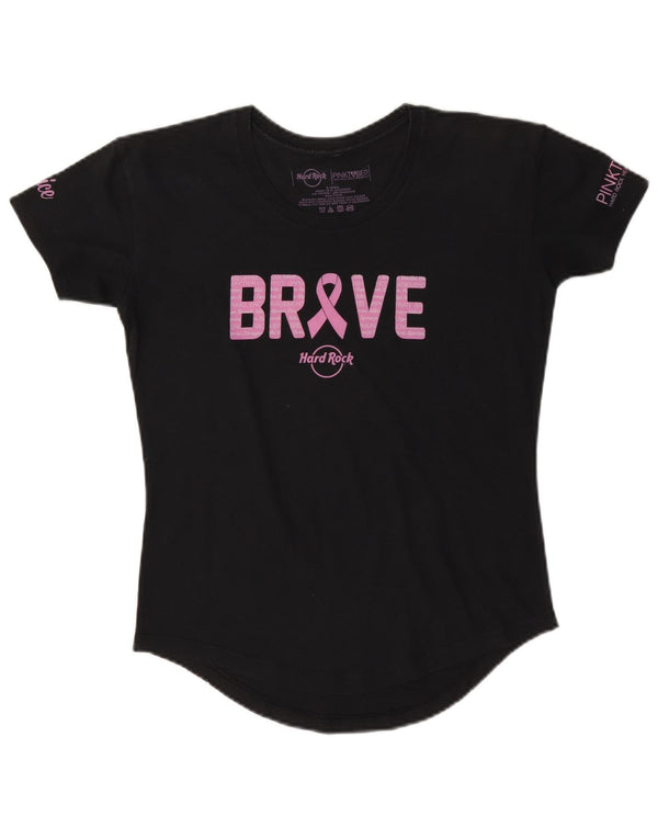 Hard Rock Cafe Womens Pinktober Graphic T-Shirt Top UK 6 XS Navy Blue