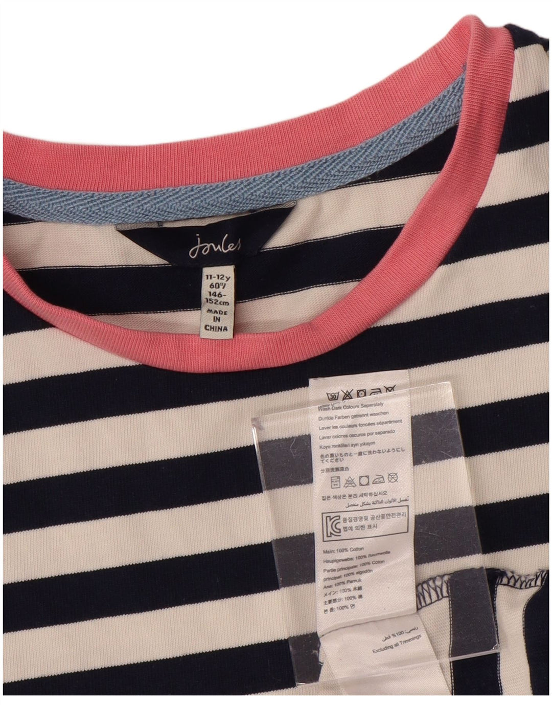 JOULES Vestido camiseta feminino 11-12 anos azul marinho listrado algodão