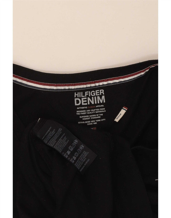 Top feminino Tommy Hilfiger manga comprida UK 12 algodão preto médio