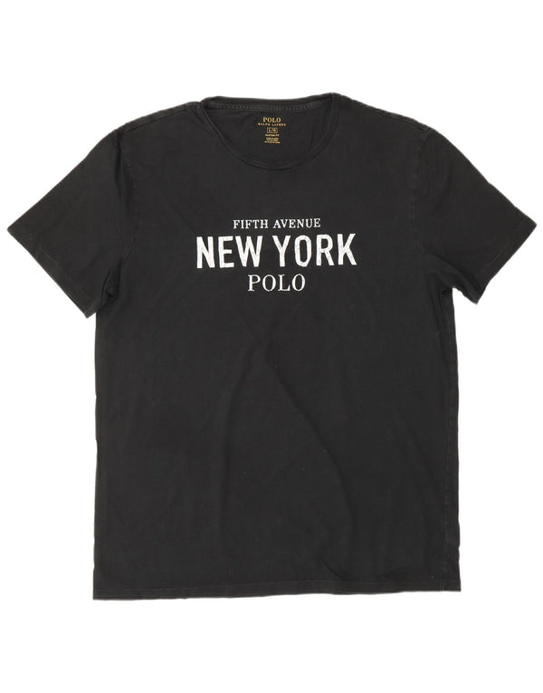 Camiseta masculina POLO RALPH LAUREN com ajuste personalizado gráfico grande algodão preto