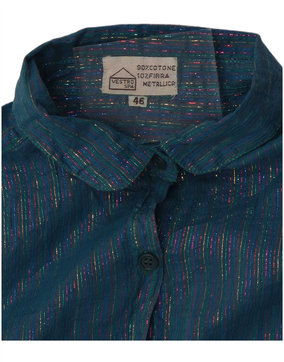 Camisa feminina vintage IT 46 listrada azul grande metálica