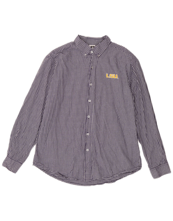 Russell Athletic Mens LSU Tigers Camisa Tamanho 42/44 Grande Azul Gingham Algodão