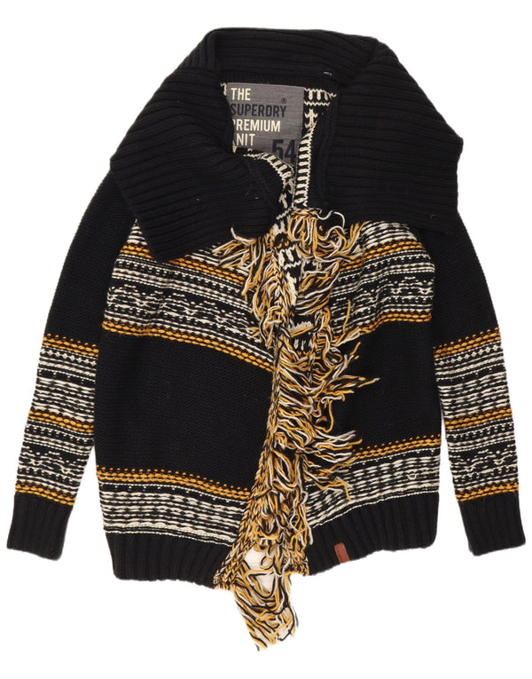Superdry Womens Open Cardigan Sweater UK 14 Médio Preto Listrado Acrílico