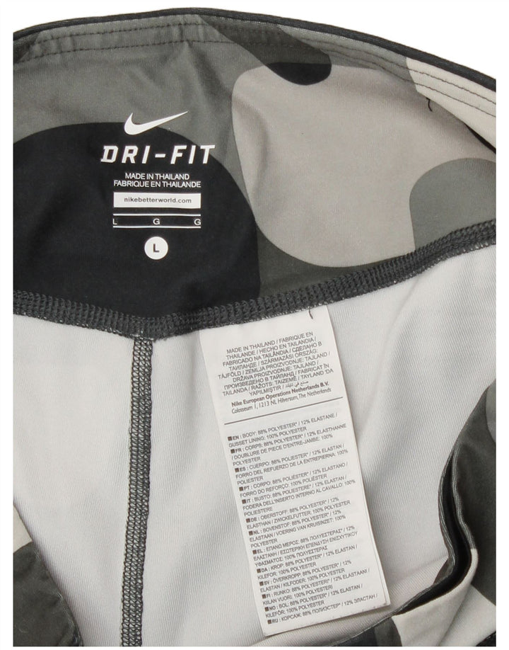 Leggings Nike Dri Fit Feminino UK 14 Grande Cinza Camuflagem Poliéster