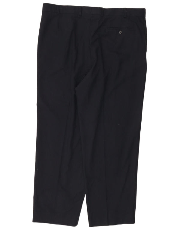 Calça masculina de terno reto Marks & Spencer W40 L29 poliéster azul marinho