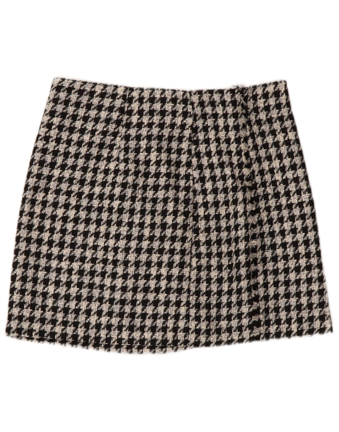Mini saia feminina Zara pequena W26 poliéster preto houndstooth