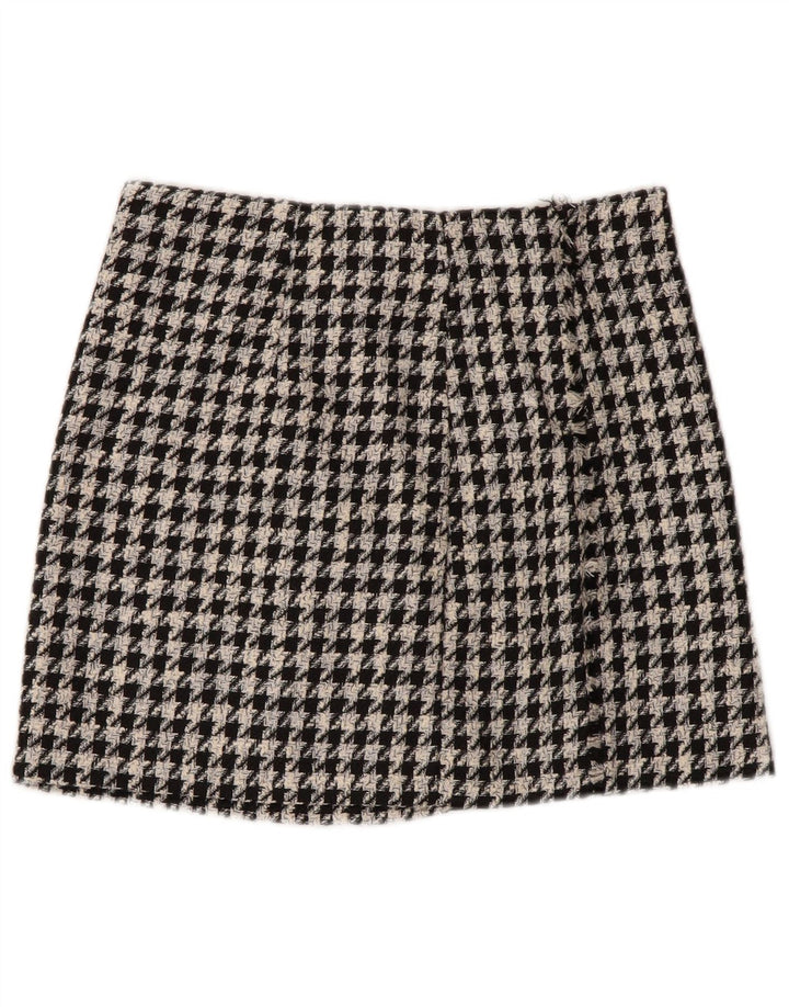 Mini saia feminina Zara pequena W26 poliéster preto houndstooth